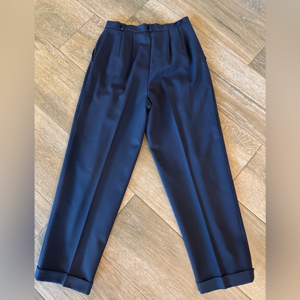 Talbots Petites dark navy wool/stretch pleated cuffed lined dress pants size 8P - Picture 7 of 11